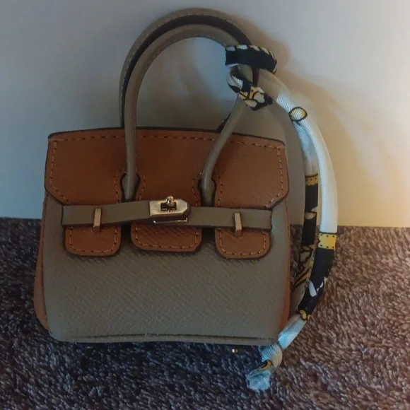 Taupe and Tan Structured Top-Handle Women's Bag Charm - Picture 2 of 4